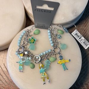 (#80) Pilgrim Silver Bracelet with Green and Blue Charms
